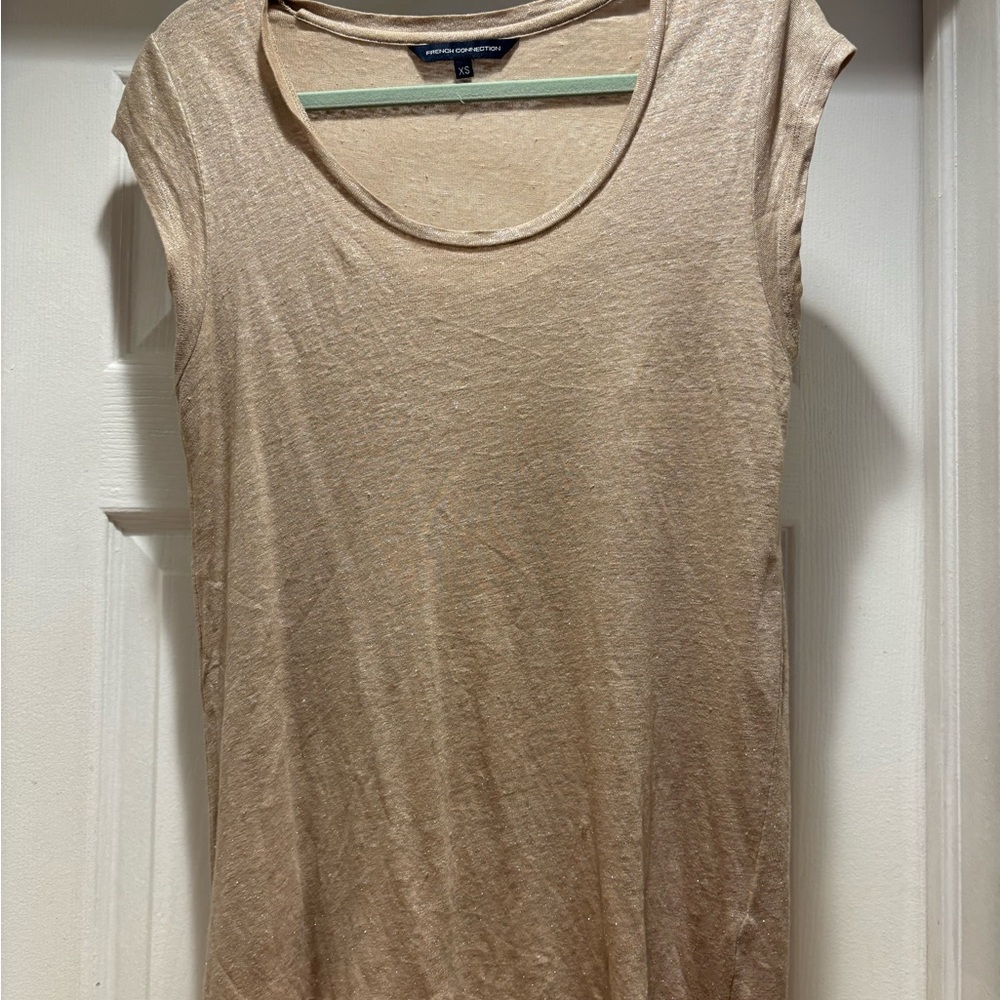 French Connection Shimmering Gold Cap Sleeve Tee